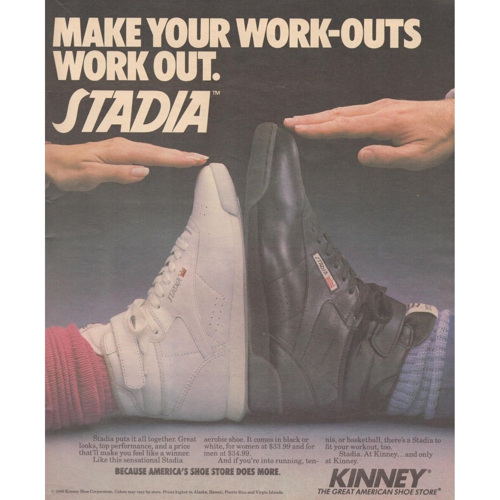 Vintage 1986 Kinney Stadia Print Ad Aerobic Workout Shoes 80s Fitness Decor